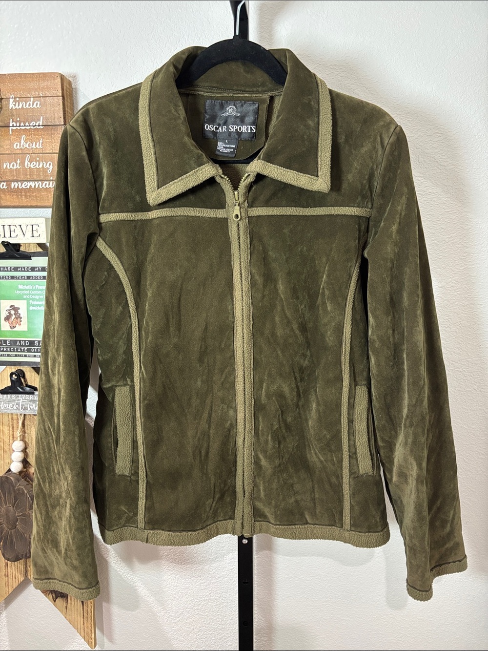 Oscar Sports Women's Olive Green Velour Zip-Front Jacket pp22 L23